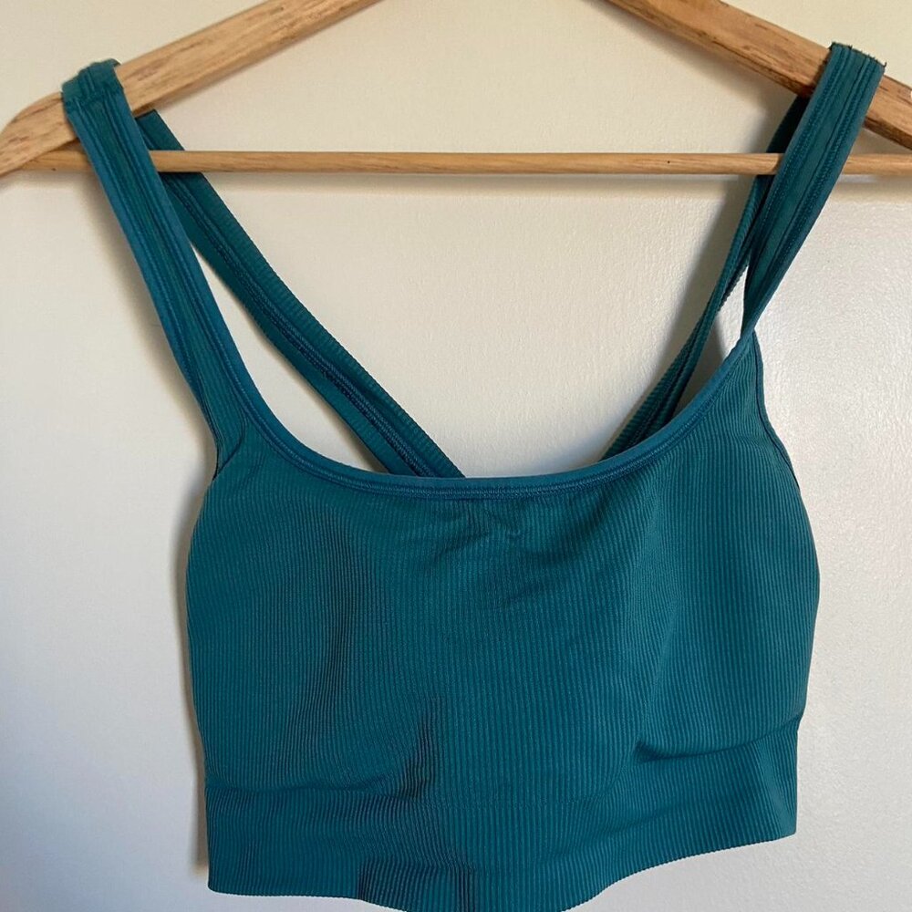 Athleta Teal Ribbed Sports Bra Large